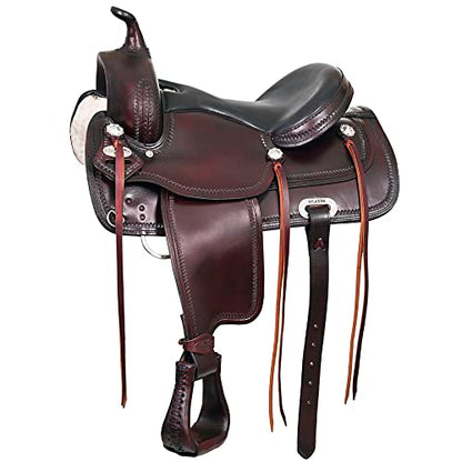 HILASON Hand-Tooled Leather Draft Horse Western Saddle for Trail Riding - size: 16 In