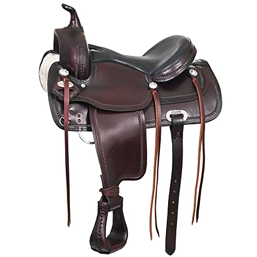 HILASON Hand-Tooled Leather Draft Horse Western Saddle for Trail Riding - size: 15 In