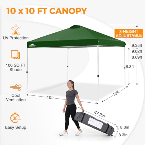 EAGLE PEAK 10x10 Pop Up Canopy Tent Easy Up Canopy Outdoor, Green - color: Green, size: 10x10