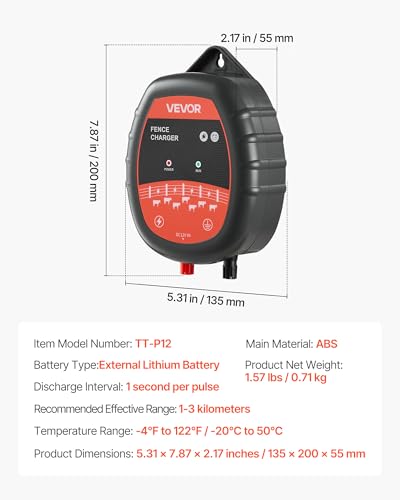 VEVOR Electric Fence Charger, 10kV 1J, AC DC Electric Fence Energizer with LED Indicator, 1.86 Miles Range, Powerful Plug-in Fences Charger, Prevents Wild Animals Intrusion for Livestock Poultry - size: 1J