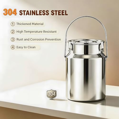 304 Stainless Steel Drink Dispenser, 2.6 Gal Portable Sealed Storage Container with Locking Clamp for Food, Milk, Oil, Grains, and Home Milk Can 10L Jug - size: 10L