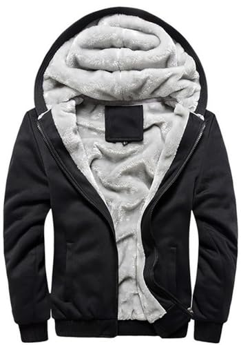 LBL Leading the Better Life Men's Pullover Winter Jackets Hooed Fleece Hoodies Sweatshirt Wool Warm Thick Coats - color: Black, size: Medium