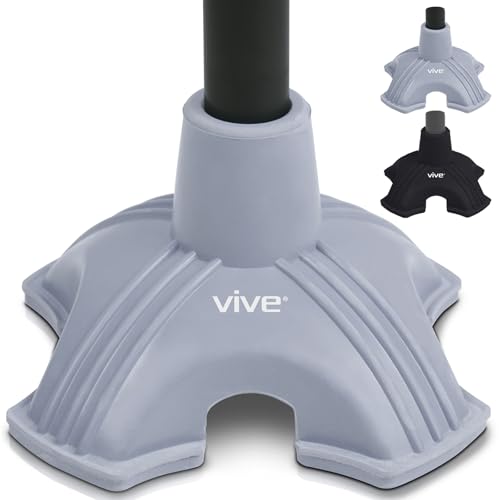 Vive Cane Tip - Self Standing Quad Base Replacement for Most Walking Canes - color: Gray
