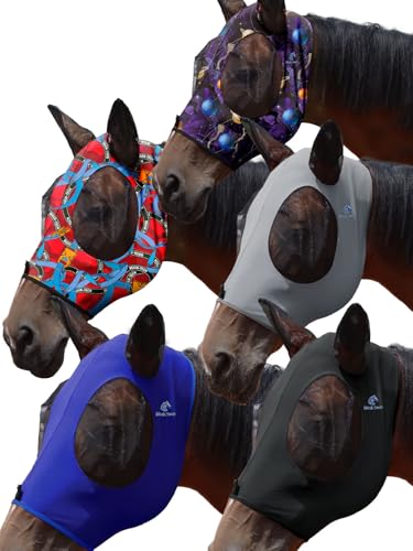 Mask Tech 5 Pieces Horse Fly Masks with Ears, Stretchy Elastic Mesh Fly Masks, 3D Eye Clearance, UV Protection-Medium,Combo 3 - color: Combo 3, size: Medium