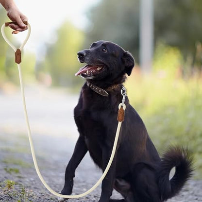 Mile High Life Dog Leash with Genuine Leather-Wrapped Ends/Handle, 4/5/6FT - color: Cream White, size: 48 Inch-1/2"