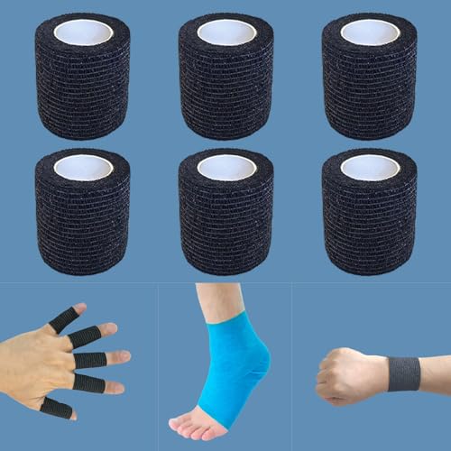 2 Inches Self Adhesive Bandage Wrap Bulk, 6 Pack, Black - color: Black
