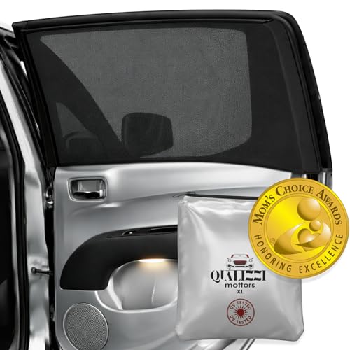 SM/RL Car Window Shades for Baby & Camping; 2-Pack/8 Sizes. Stretch-to-Fit Up to H:24" x W:39" Rear Windows. Blocks 96.25% UV Tested, Breathable Full-Coverage Mesh Bug Screens | Qualizzi® - size: SM/RL - Boxy