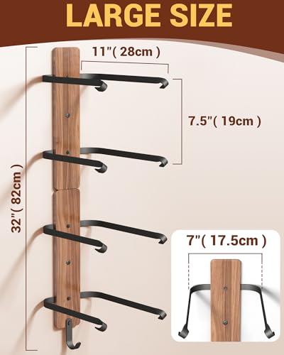 Midukit Cowboy Hat Rack for Wall, Cowboy Hat Holder for 4 with Hooks,Wooden Rustic Metal Hanger for Wall with Pine Board,Western Baseball Hat Rack Holder for Fedora, Sun Hats (4 Hats)