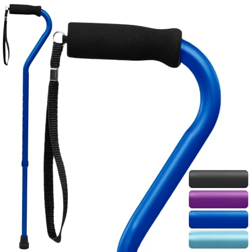 Vive Offset Walking Cane with Comfort-Foam Handle - for Women, Men, Seniors - Lightweight & Adjustable Single Point Walking Stick with a Non-Slip Tip for Stability, Balance, & Support - color: Blue