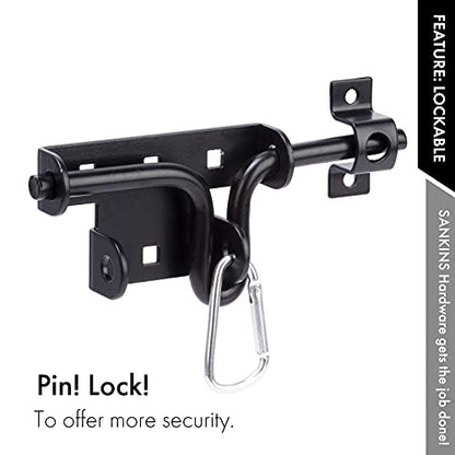 Slide Bolt Gate Latch Door Lock with Padlock Hole, Normal, 1pcs | Heavy duty black sliding bolt gate latch for wooden fence,barrel bolt latches for wooden vinyl fence barn shed, solid - size: normal