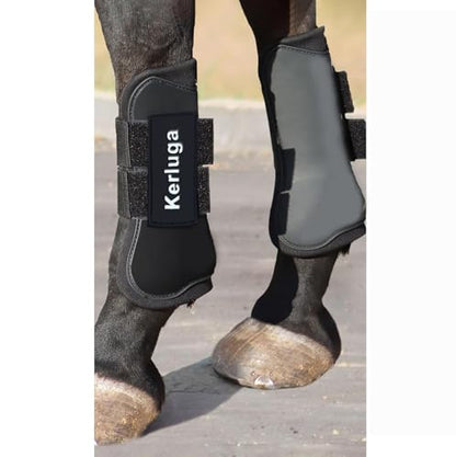 Horse Boots Set of 4, Open Front Tendon & Fetlock Boots for Horses, Shock Absorbing Equine Leg Protection with Secure Fit for Jumping, Riding and Training (Black, Full)