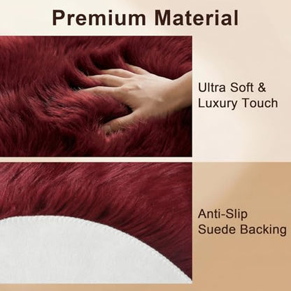 duduta Burgundy Faux Fur Sheepskin Round Rug 4x4 ft, Fluffy Shag Circle Rug - color: Burgundy, size: 4' x 4'