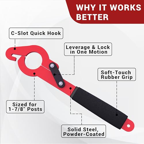 Chain Link Fence Stretcher Tool, Fits 1-7/8" OD Posts, Wire Puller Stretcher & Fence Tensioner for Woven Wire Fence, 9” Pull Range, One-Person Operation, 1 Pack - color: 1 Pack, size: 1-7/8'' OD