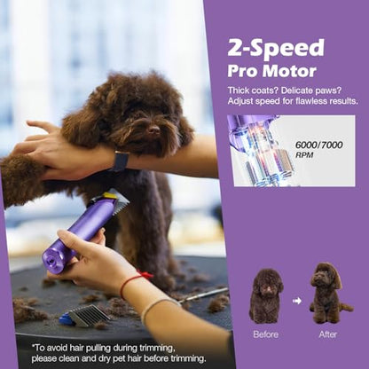Professional Dog Grooming Clipper with 5-in-1 Replacement Blade - color: Purple