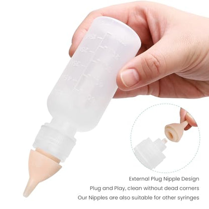 Pack of 5 Pet Feeding Bottle, Reusable Nursing Bottles Kits with Silicone Nipple, Replacement Original Feeding Bottle for Newborn Kittens Puppies Small Cat Dog Animals, Pink Short Nipple