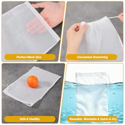 Cheese Cloth Bag for Straining, 3 Pack, Reusable Fine Mesh Nylon Nut Bag Strainer with Drawstring for Straining Nut Milk, Juice, Yogurt, Coffee, 100 Mesh (7.87x11.81"/9.45x14.17"/11.81x17.72") - size: Combo - 7.87x11.81"/9.45x14.17"/11.81x17.72"