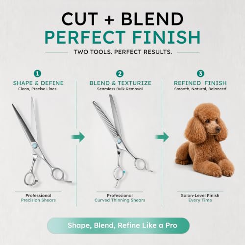 7" Dog Grooming Scissors Set – VG10 Straight & 70% Chunker Shears | Premium VG10 Japanese Steel, Scissors for Dogs & Cats, Razor-Sharp Precision, Lightweight Ergonomic Design - size: 7" Set