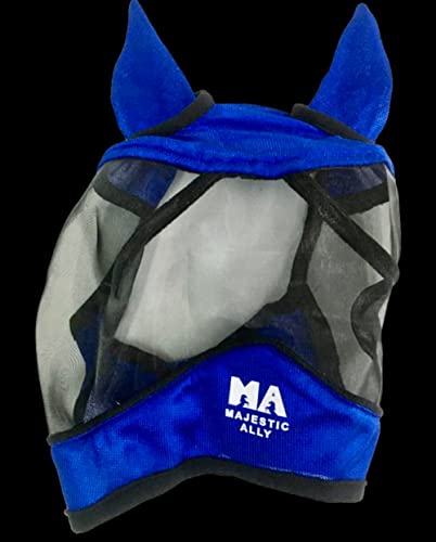Majestic Ally Horse Fly Mask with Ears, Comfort Durable Fine Mesh, Soft Fleece Touch on Skin, Protect Eyes and Ears (Royal Blue) - color: Royal Blue