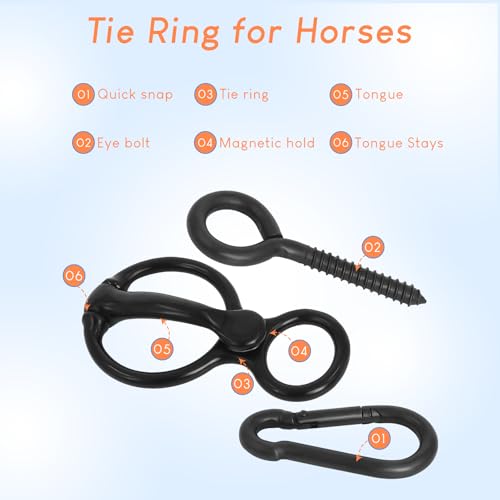Horse Tie Ring, 4 Sets Blocker Tie Ring for Horse Tack and Supplies, Black - color: Black