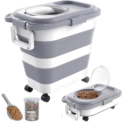 HOYTAMDAR 25-28lb Collapsible Dog Food Storage Container,Dog Food Container - color: Grey-28lbs