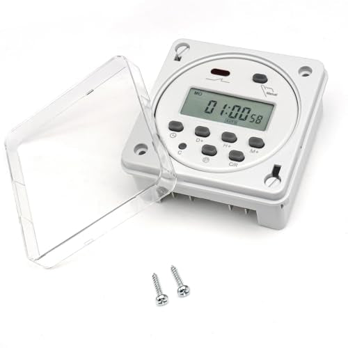 Baomain Time Switch Relay with Waterproof Cover,Digital LCD Programmable Timer,24V DC/AC Input,200-250V 16A Output,28 Programs Daily/Weekly Schedule,CN101A for Lighting and Equipment Control - size: Timer with Cover