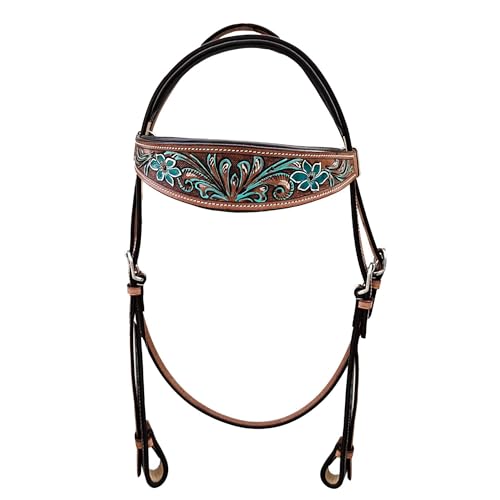 Majestic Ally Tooled Leather Western Headstall & Breast Collar Set – Handcrafted Leather, Classic Western Tack, Multiple Styles & Designs - style: 1008-TRQ