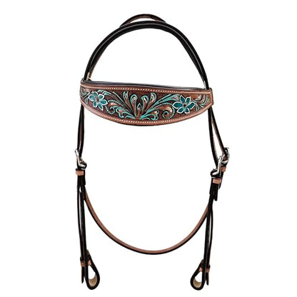 Majestic Ally Tooled Leather Western Headstall & Breast Collar Set – Handcrafted Leather, Classic Western Tack, Multiple Styles & Designs - style: 1008-TRQ