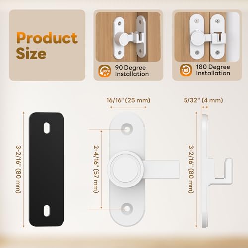 Sliding Barn Door Lock - 90/180° Flip Door Latch (White-1 Pc) - color: White-1 Pc