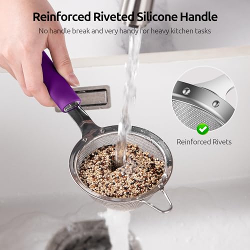 U-Taste Fine Mesh Strainer, 18/8 Stainless Steel Sieve 30 Mesh, S/Purple - color: (5) Purple, size: S-3.35in