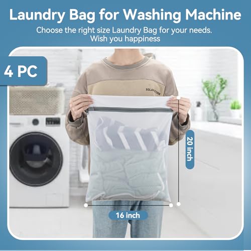 Laundry Bags Mesh Wash Bags,16"×20" Mesh Laundry Bags for Delicates, Laundry Bag for Delicates,Garment Bag for Washing Machine (Large,4 Pack) - size: Large (4Pcs)