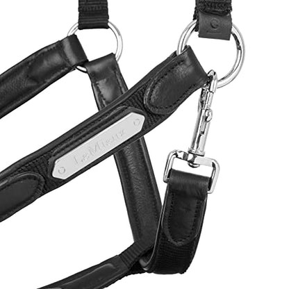 LeMieux Capella Headcollar for Horses - Leather/Nylon - Pressure Relief & Soft Touch - color: Black