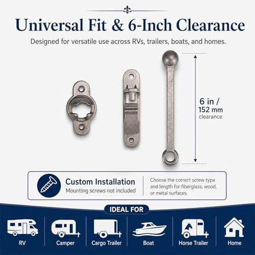 6 Inch Heavy Duty Aluminum RV Door Catch & Trailer Door Holder | Windproof rustproof ball socket replacement door latch firmly secures to keep open camper cargo trailer & shed doors