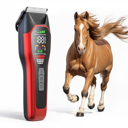 Horse Clippers,Quiet 2-Speed Horse Grooming Clippers,Rechargeable Pet Shaver for Matted Long Hair,Cordless Wide-Blade Powerful Horse Trimmer Kit for Thick Coat #066 Red - color: Red