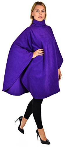 Dare2BStylish Women Poncho Style Fleece Cover Up with Muffler - color: Purple