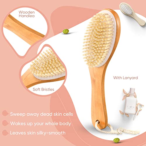 Gerrii 2 Pcs Dry Brushing Body Brush,Contoured Wooden Handle,Back Legs Feet