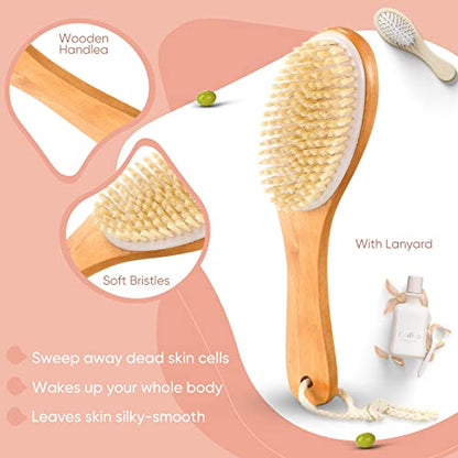 Gerrii 2 Pcs Dry Brushing Body Brush,Contoured Wooden Handle,Back Legs Feet