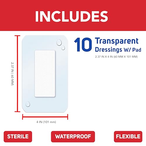 All Health Waterproof Transparent Dressing & Pad, 2.375in x 4in, 10 Count