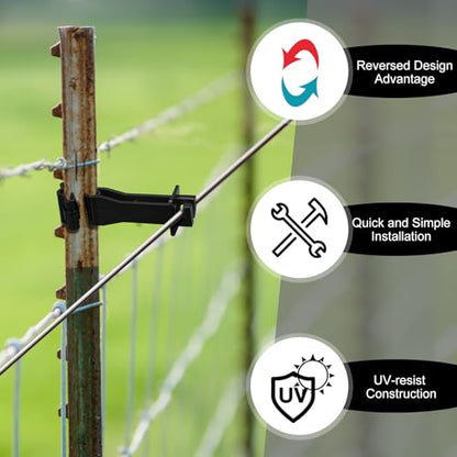Outus 50pcs Reversed Extender Electric Fence TPost Insulators Snap, Black - color: Black