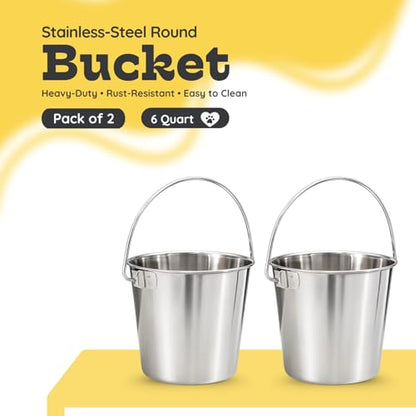6Qt Stainless Steel Hanging Water Bucket for Dog Kennel 2-Pack - size: 6 Quart (Pack of 2)