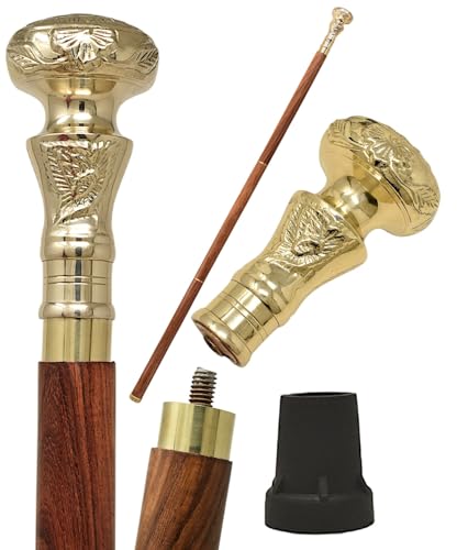 Vintage Brass Handle Victorian Telescope Fold able Wooden Walking Stick, Walking Cane with for Men & Women, Fancy Canes, Ideal Gift