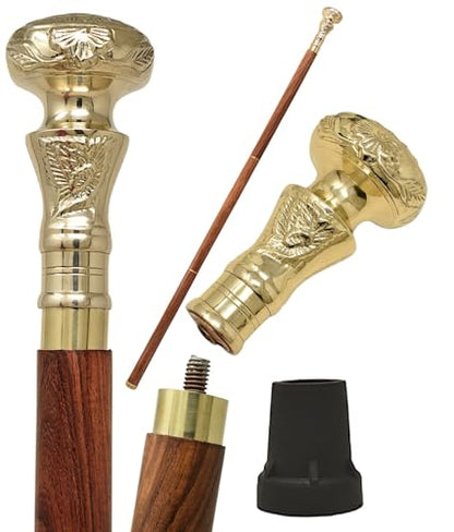 Vintage Brass Handle Victorian Telescope Fold able Wooden Walking Stick, Walking Cane with for Men & Women, Fancy Canes, Ideal Gift