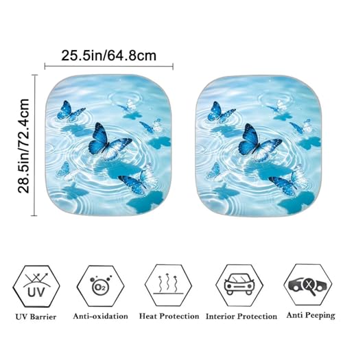 2 PCS Car Windshield Sun Shade Blue Butterfly Auto Sunshades Sunshade Visor Auto Sun Heat and UV Rays Blocker Foldable Automotive Accessories for Summer Heat UV - color: Blue Butterfly Print