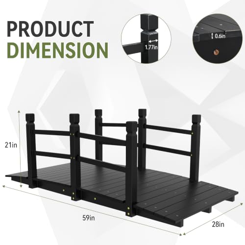 Outvita 5 ft Wooden Garden Bridge, Outdoor Footbridge with Safety Rails - size: 5ft-black
