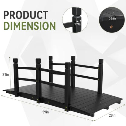 Outvita 5 ft Wooden Garden Bridge, Outdoor Footbridge with Safety Rails - size: 5ft-black