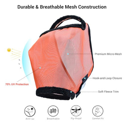 Fly Mask Without Ears for Horses, UV Block & No-Rub (Orange, L) - size: Large