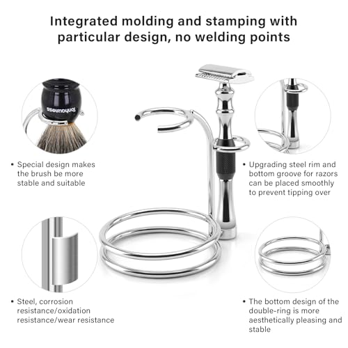 5 In 1 Manual Shaving Kit For Men Includes Badger Hair Shaving Brushes Set, Double Edge Safety Razor, Stainless Steel Shaving Bowl&Stand and Goat Milk Shaving Soap - color: Black Handle