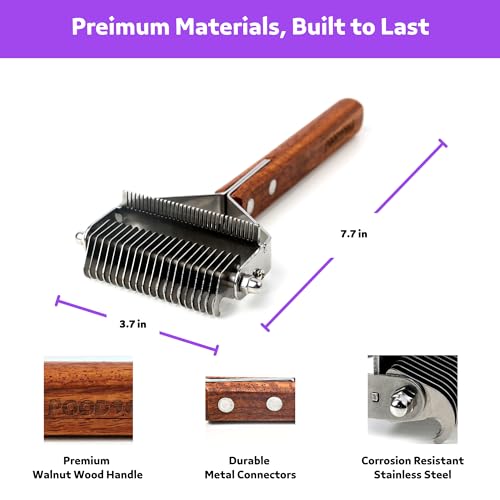 2 in 1 Dogs Cats Dematting Grooming Comb, Perfect Deshedding Undercoat Rake for Poodle & Goldendoodle, Efficiently Detangling Shedding Loose Hair & Matted Fur, All Long Haired Pet (Dark) - color: Dark Walnut