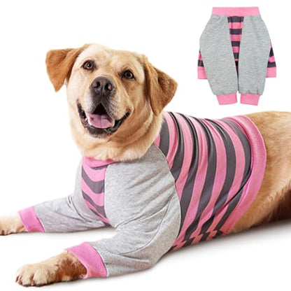 FUAMEY Dog Recovery Sleeve with Soft Pads, Pink Stripes, 3XL | Elbow Protector, Stop Licking Joints, Hot Spots, Protecting Front Leg Arm Wounds, Cover Skin Conditions - color: Pink Stripes, size: XXXL(Weight:105-121lbs)