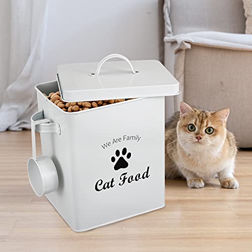 Geyecete Pet Treat and Food Storage Tin with Lid - 5lbs Capacity - Serving Scoop Included … -CAT - size: CAT FOOD