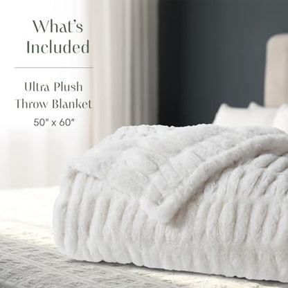 Springtree Home Luxury Micro Plush Throw Blanket | Thick Faux Fur | White | Lily Collection | 50" x 60" | White Blanket | Ultra Plush - color: White Cloud, size: 50" x 60" (Medium)